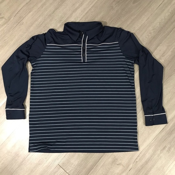 Adidas Climalite Navy Blue Stripe Polo Long Sleeve Shirt size XL - Picture 4 of 5